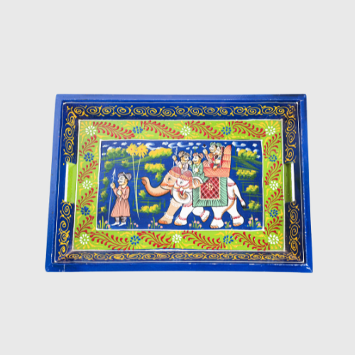 Blue Hand Painted Wooden Serving Tray